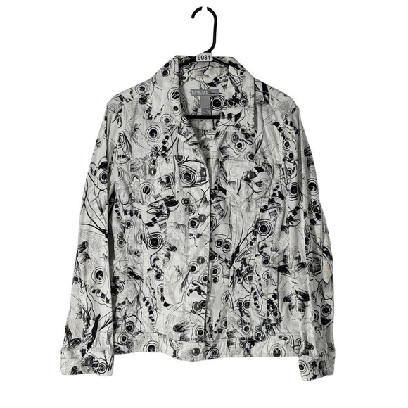 Chico's Jackets & Blazers - Chico's Platinum Denim Jacket Women's 2 Black White Abstract Print Trucker